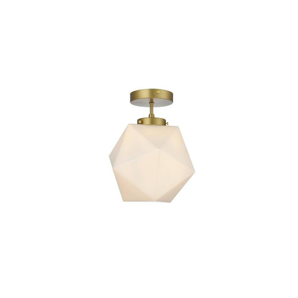 Back. Living District - Lawrence 10 Inch Flush Mount Ceiling Light Frosted White Shade in Satin Gold - Satin Gold And Frosted White.