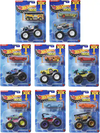 NIGHT SHIFTER
HOT WHEELS MONSTER TRUCKS
BONUS VEHICLE
INCLUDES CRUSHABLE CAR
AIRPLANE MODE
68
RACE ACE
TOTALLED
SLAM PRIX
RODDER DODDER
SCORPEDO
5 ALARM
INCLUDES CRUSHABLE CAR
3+