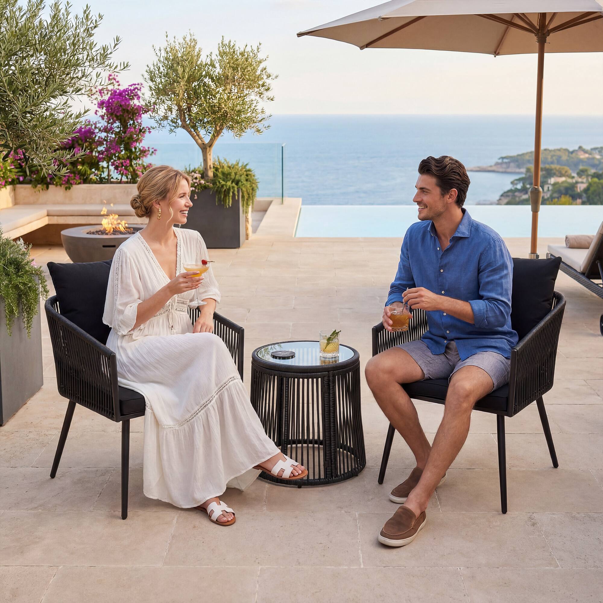 Alt View 4. Costway - Costway 3-Piece Furniture Set Rattan Conversation Set with Cushions Patio Wicker Chairs & Round Side Table Set - Black.