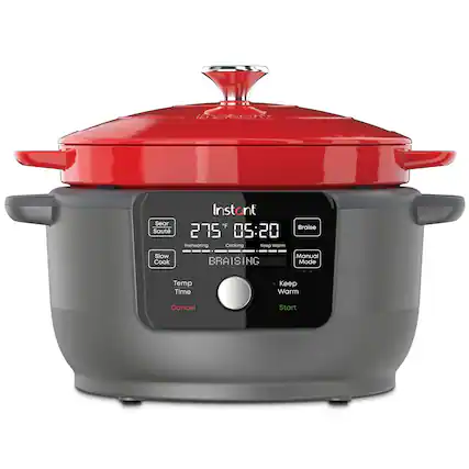 Angle. Instant Pot - Precision 5-in-1 Electric Dutch Oven - Cast Iron - Red.