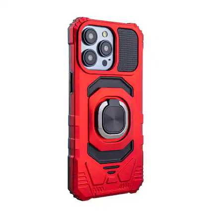Front. Reiko - Kickstand Ring Holder Tpu Shockproof Case For Iphone 15 Pro Max In Red - Red.