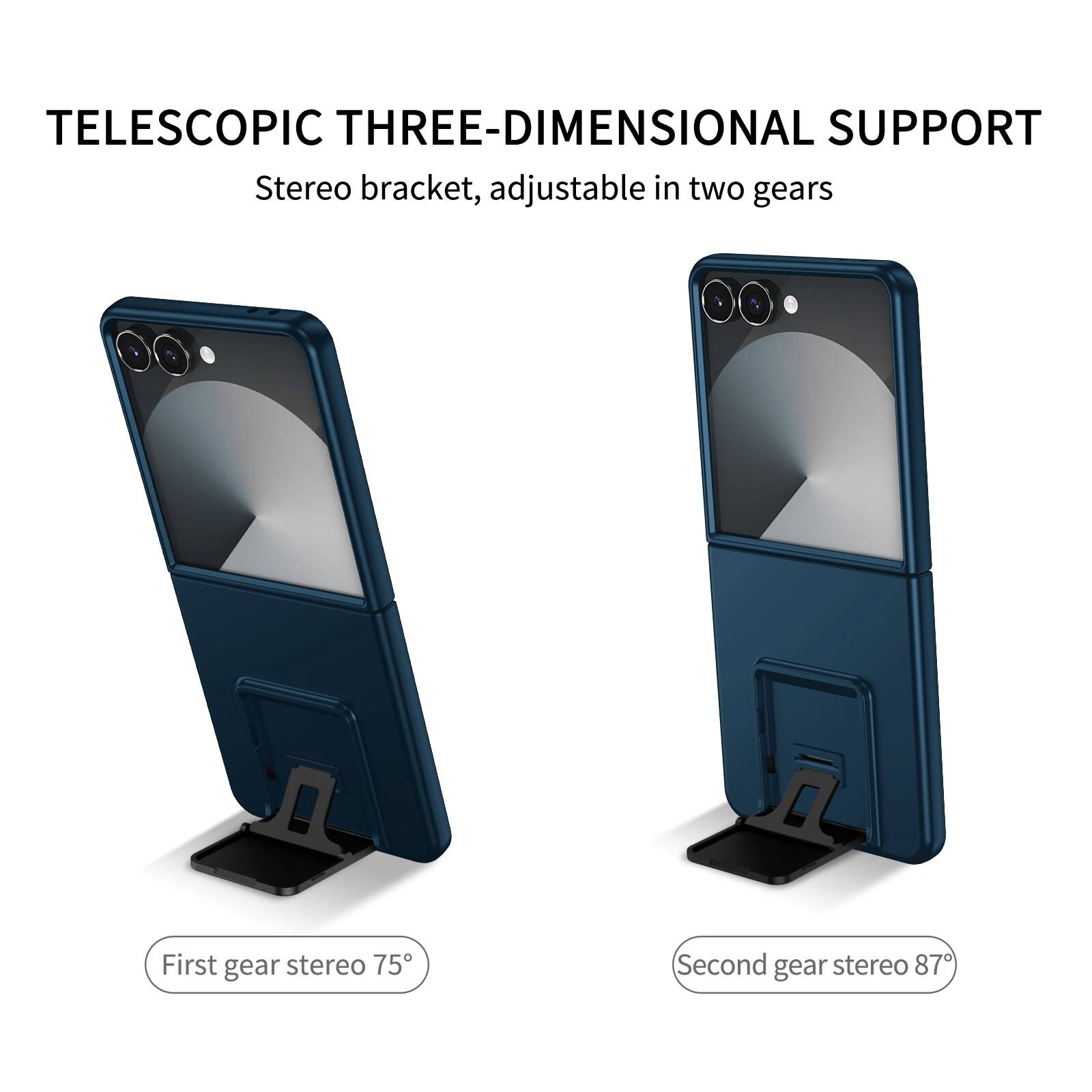 TELESCOPIC THREE-DIMENSIONAL SUPPORT  
Stereo bracket, adjustable in two gears  
First gear stereo 75°  
Second gear stereo 87°
