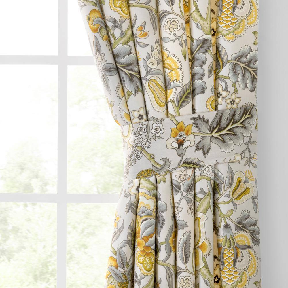 Left. Ellis Curtain - Ellis Curtain Regency 3" Rod Pocket Curtain Panel Pair with Tiebacks 96" x 63" Grey - Grey.