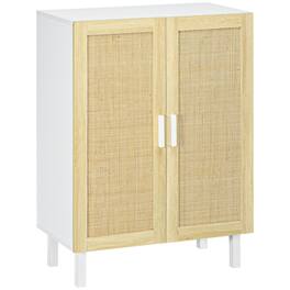 Homcom - Sideboard Buffet Cabinet, Coffee Bar Cabinet with 2 Rattan Doors and Adjustable Shelves for Kitchen, Living Room - White and Natural