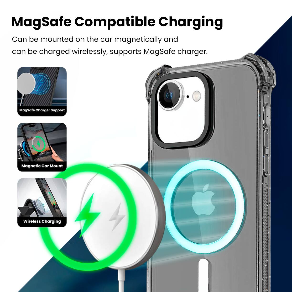 MagSafe Compatible Charging, MagSafe Charger Support, Magnetic Car Mount, Wireless Charging