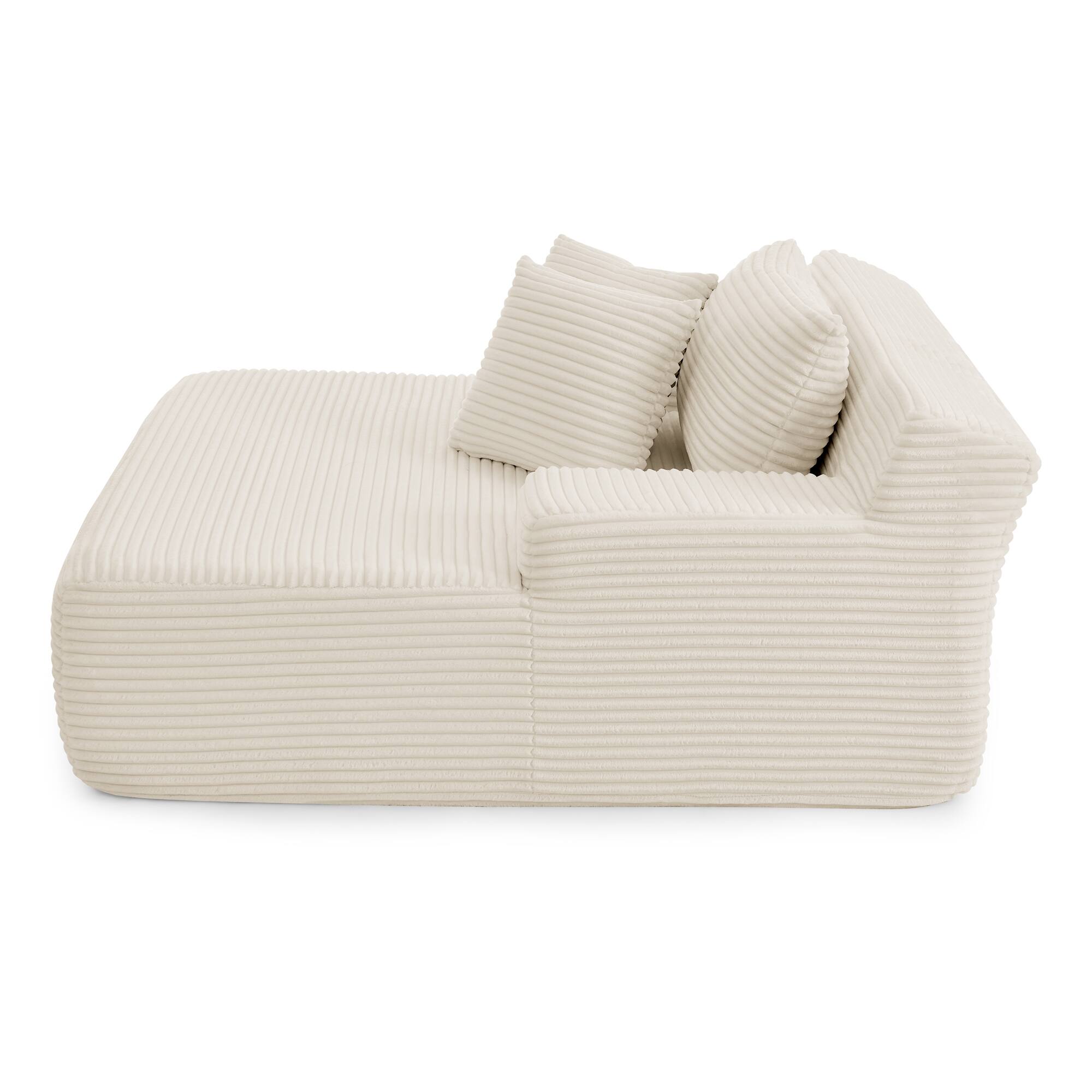 Back. Trinkets Crazed - 50" Corduroy Chaise Lounge Chair Indoor, Oversized Sleeper Chair Single Lazy Sofa Lounge Chair, Modern Reading Chair - Beige.