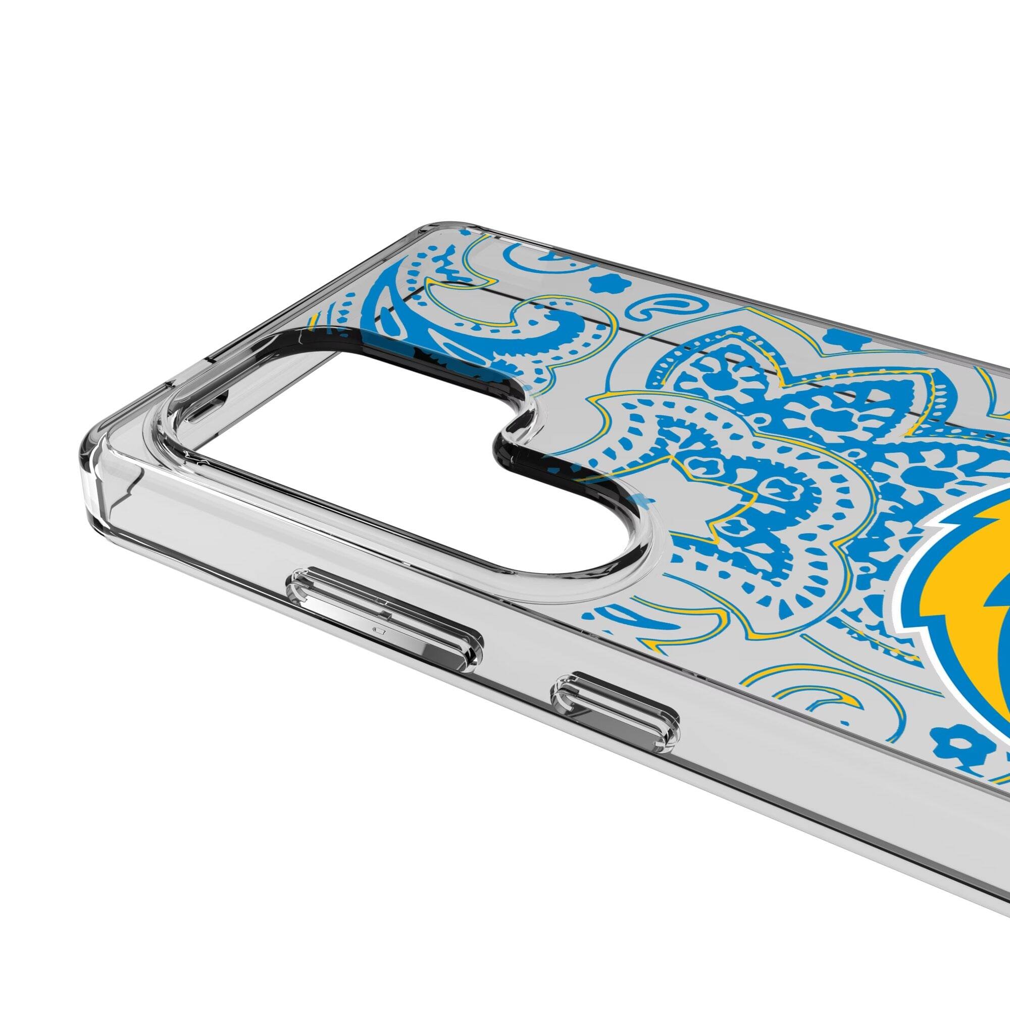 Alt View 2. Keyscaper - Los Angeles Chargers Galaxy Clear Paisley Design Case - S23 Ultra - Multicolor.