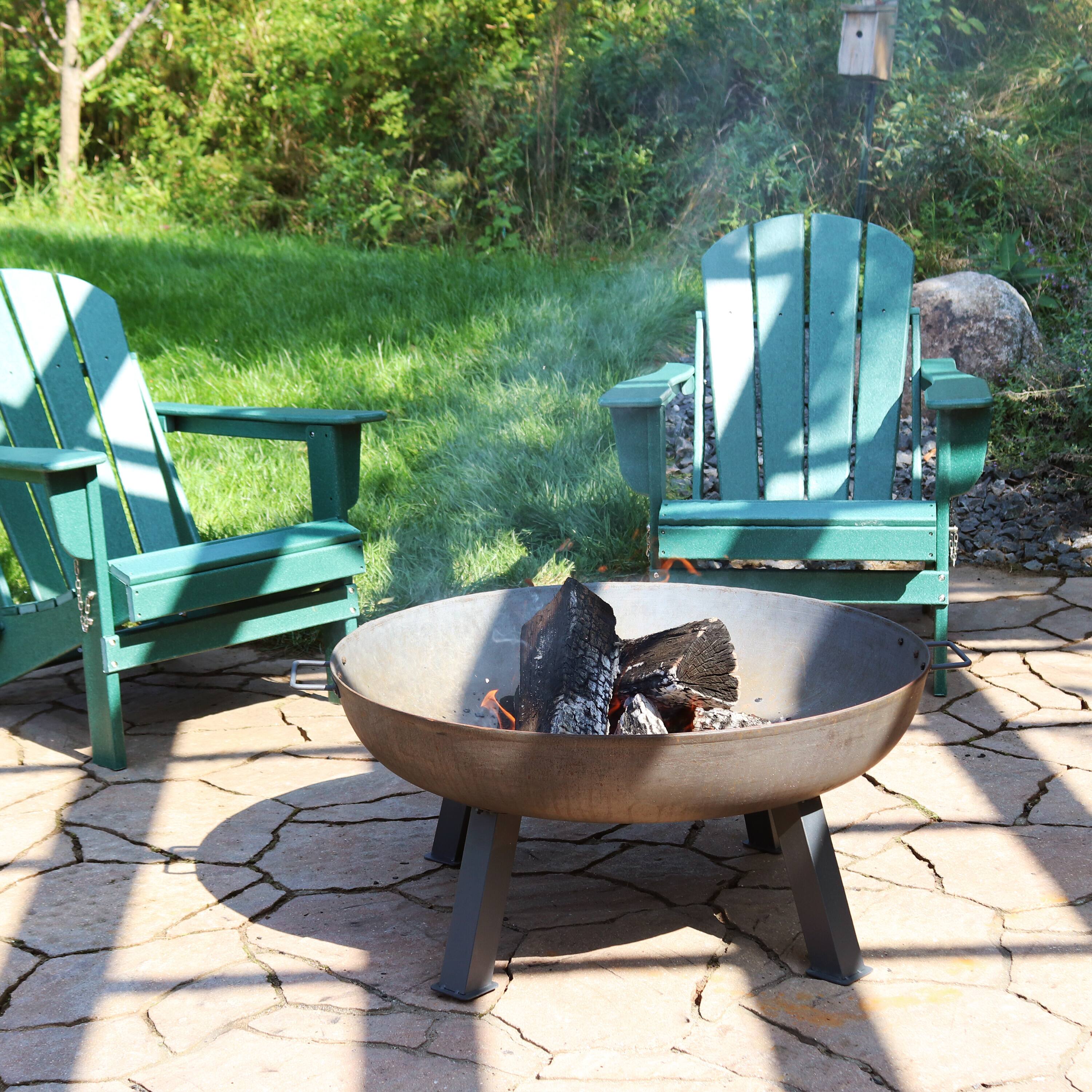 Alt View 1. Sunnydaze - 34 in Rustic Cast Iron Fire Pit Bowl with Stand - Steel.
