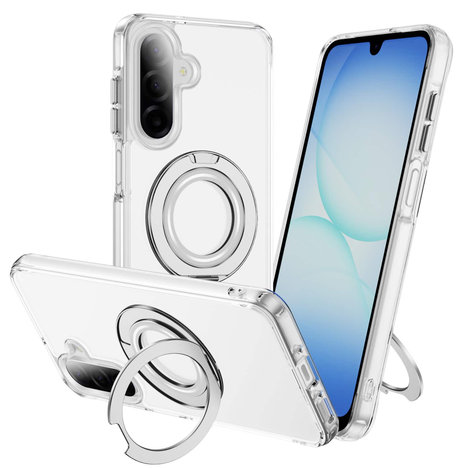 Alpha Digital - Full Protective SAMSUNG Galaxy A17 5G Case w/ Magnetic Rotatable Ring Stand- Soft Flex -360 shockproof - Clear