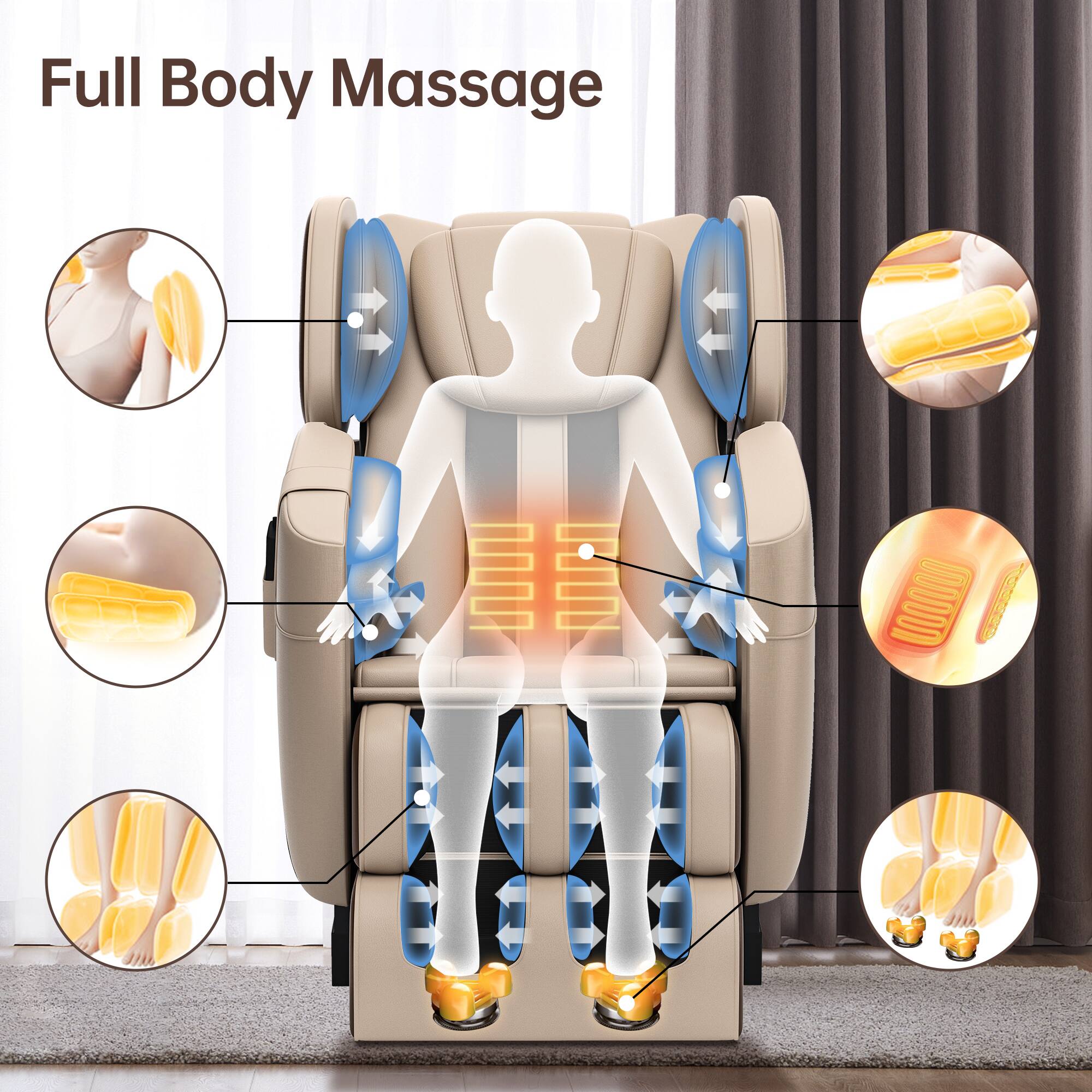 Full Body Massage

- Neck and Shoulders
- Back and Lumbar
- Arms and Hands
- Legs and Feet
- Heat Therapy
- Foot Massage