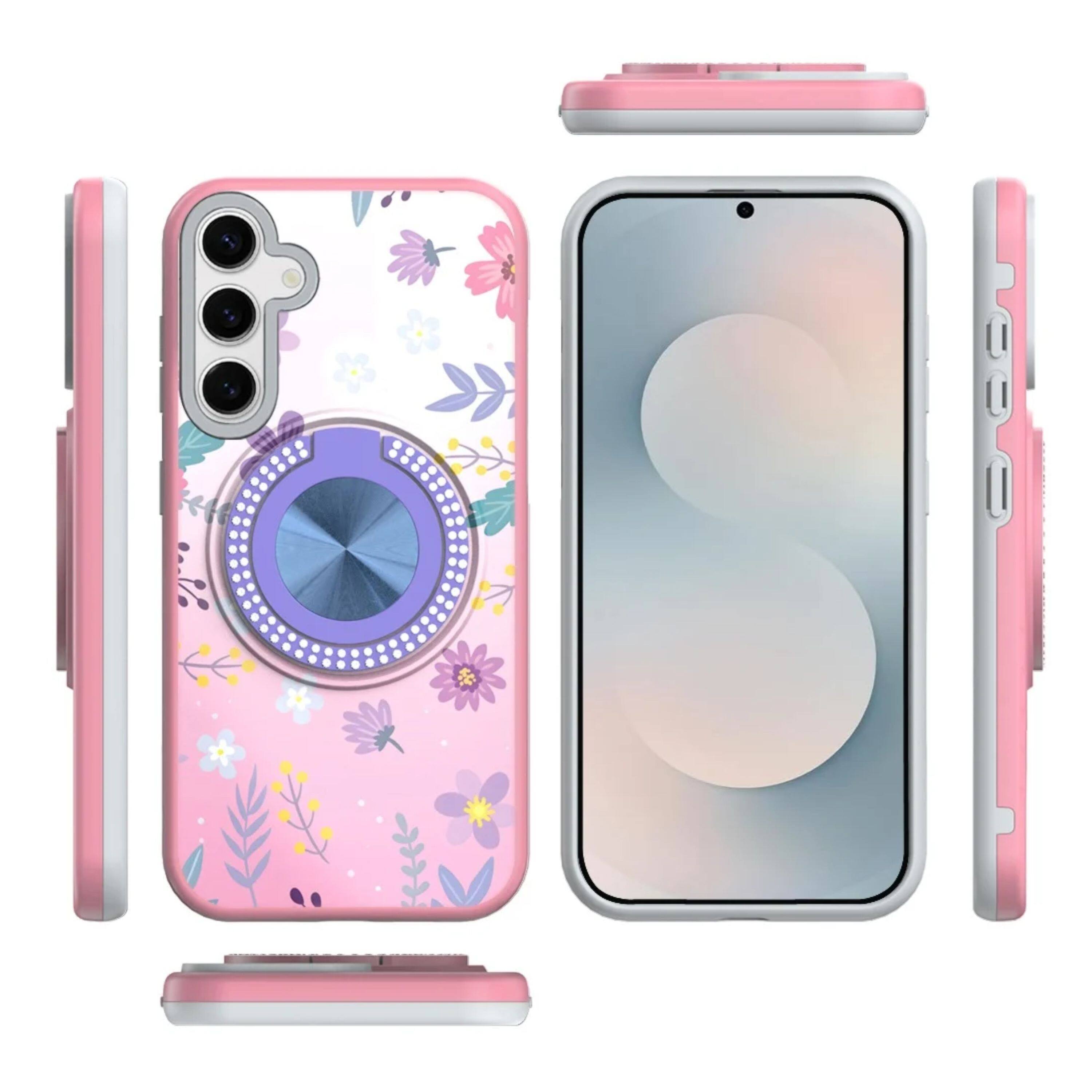 Angle. Kitcheniva - Printed Design Case With 360 Stand Tempered Glass For Samsung Galaxy S26+ Plus Floral C - Multicolor.