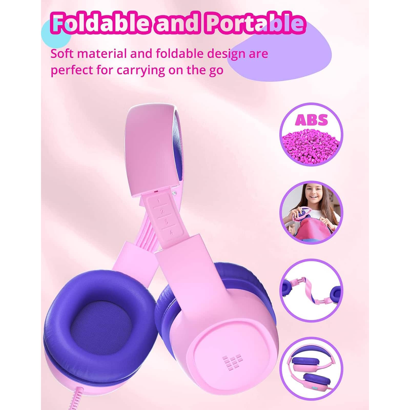 Foldable and Portable headphones have a soft material and foldable design, making them perfect for carrying on the go.