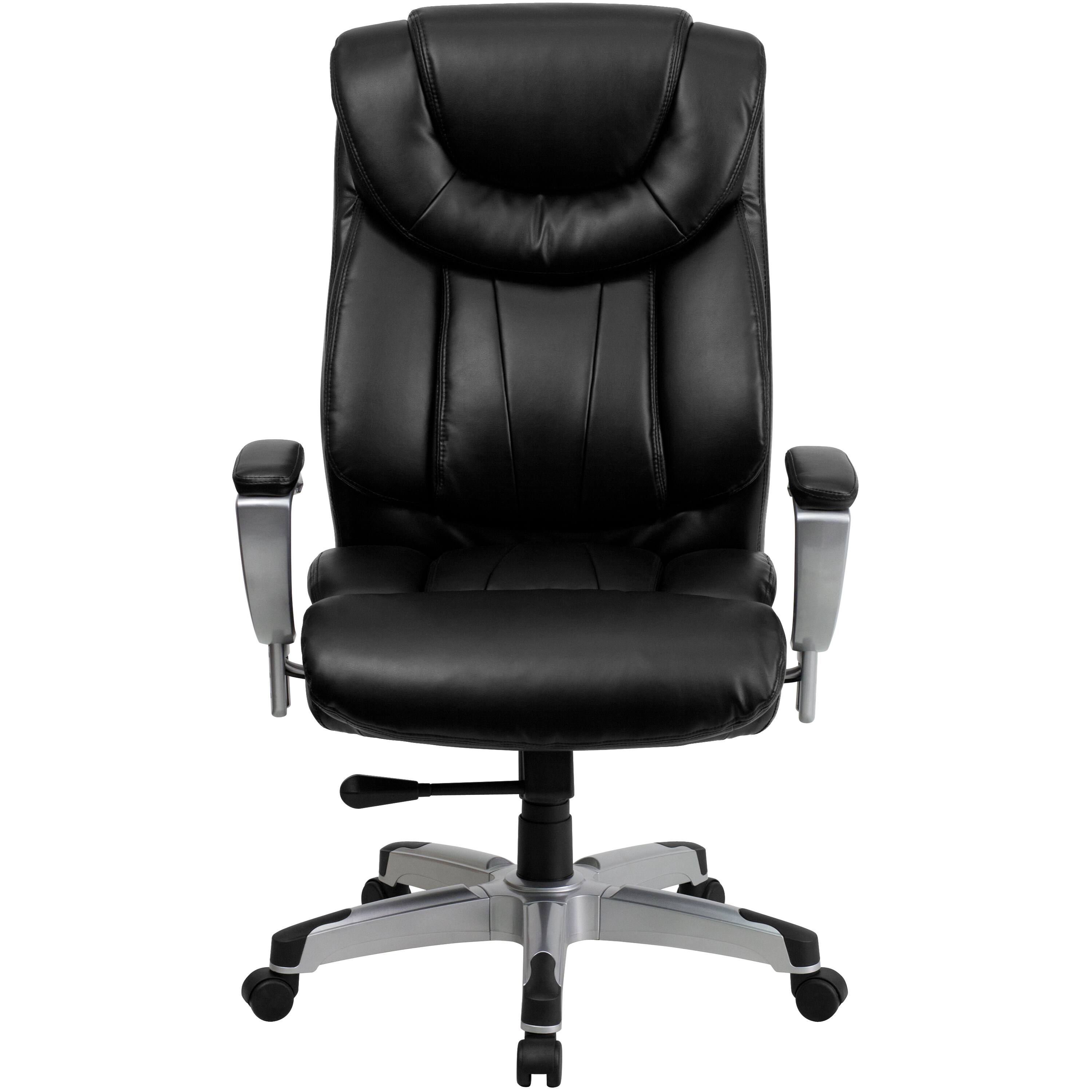 Alt View 7. Emma + Oliver - 400 lb. Big & Tall High Back Ergonomic Office Chair, Silver Adjustable Arms - Black LeatherSoft.