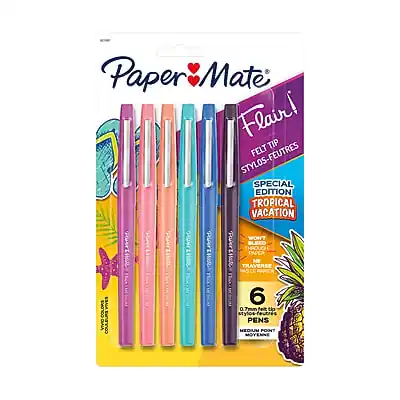 Paper Mate Flair Felt Pen, Medium Point, 0.7mm, 6 Pack Assorted Ink ...