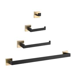 JUJABU - 4- Piece Bathroom Hardware Set - Gold+Matte Black