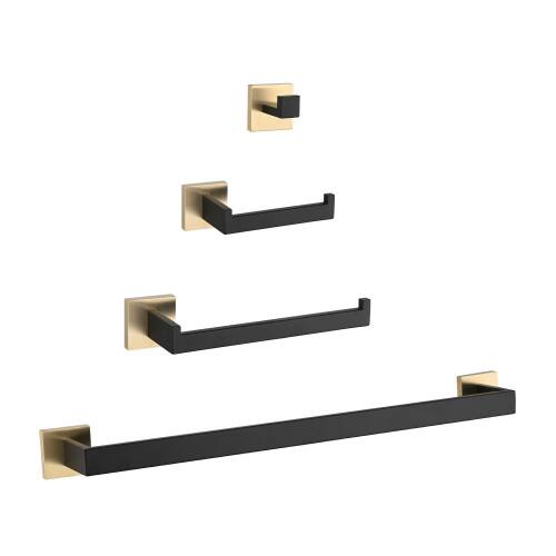 Front. JUJABU - 4- Piece Bathroom Hardware Set Gold+Matte Black - Gold+Matte Black.