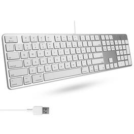 TECH SAFARI - Slim Usb Wired For And Windows Pc - Full Size 104 Key Layout & 16 Shortcut Keys Scissor Keycaps Smooth Typi - Silver Aluminum