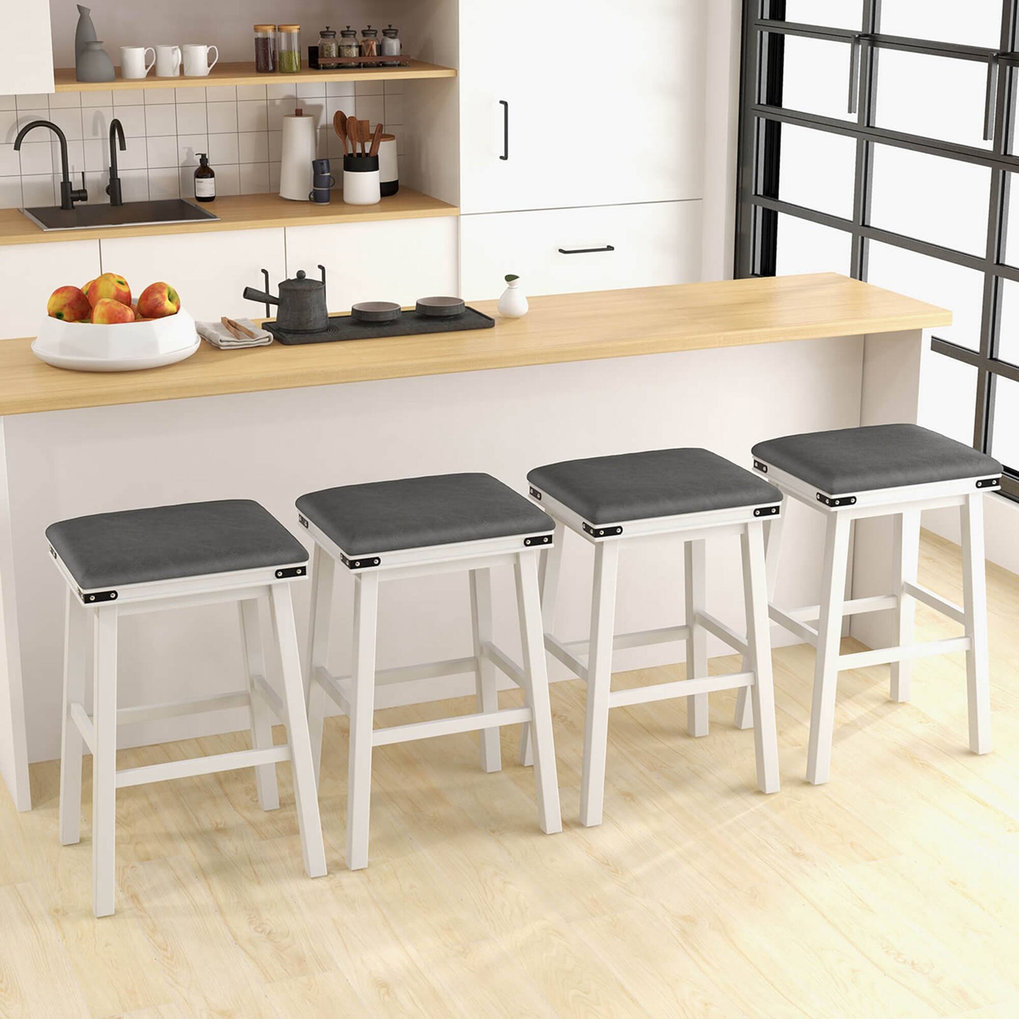 Alt View 4. Costway - 30" Dining Bar Stool Set of 2 Pub Height Padded Seat Wood Frame Kitchen - White/Gray.