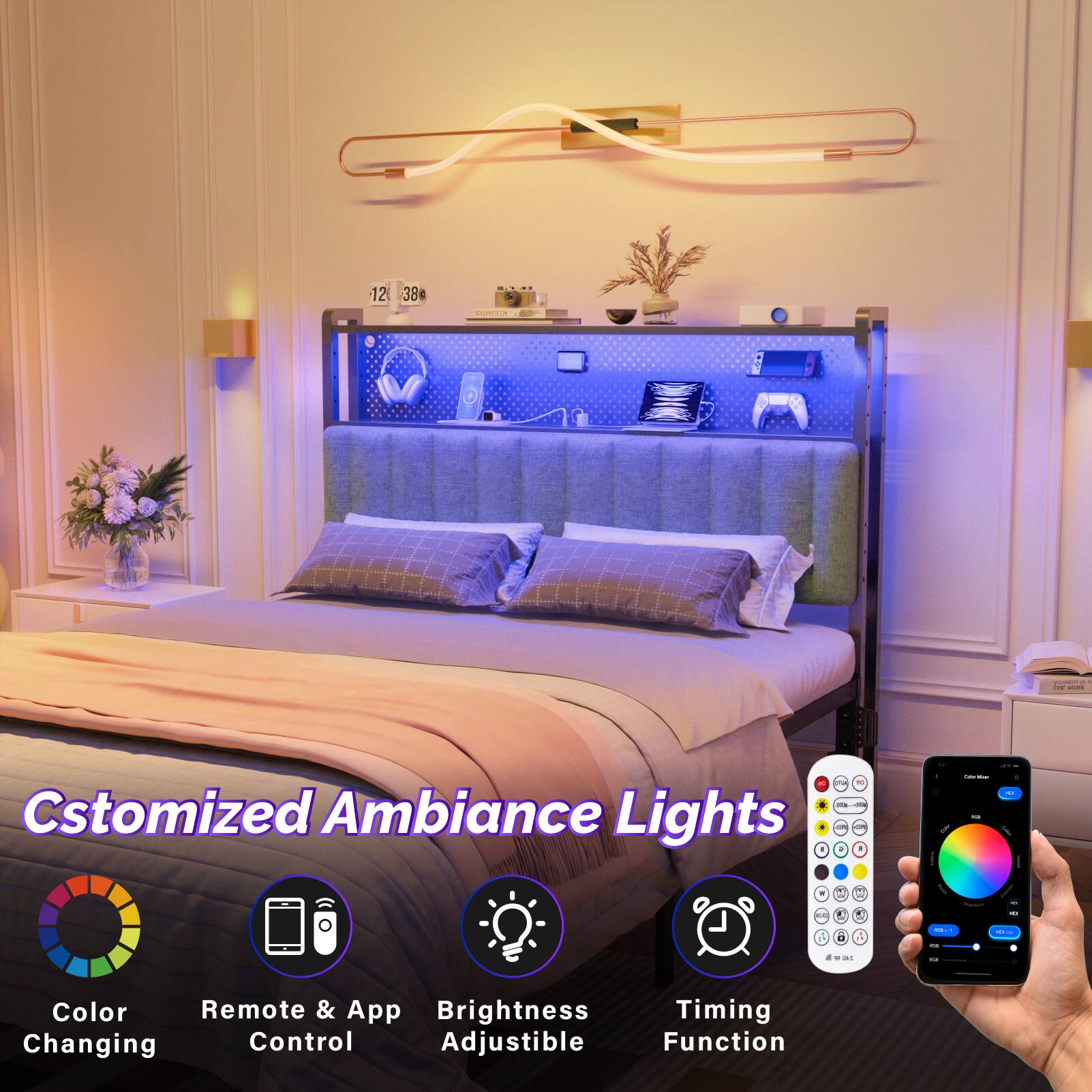 12 384 CCN M - I - . I Customized Ambiance Lights I 1 I I : I - - - - . 1 - -. . - I -- - + - i - Color Remote & App Brightness Timing Changing Control Adjustable Function