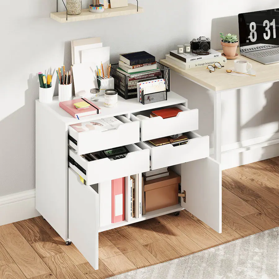 Costway 4 Drawer File Cabinet Rolling Printer Stand with Wheels Wooden ...