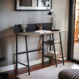 GOODSILO - Rustic Writing Desk with Black Metal Legs and Integrated Storage Shelf for Modern Home Office - Oak