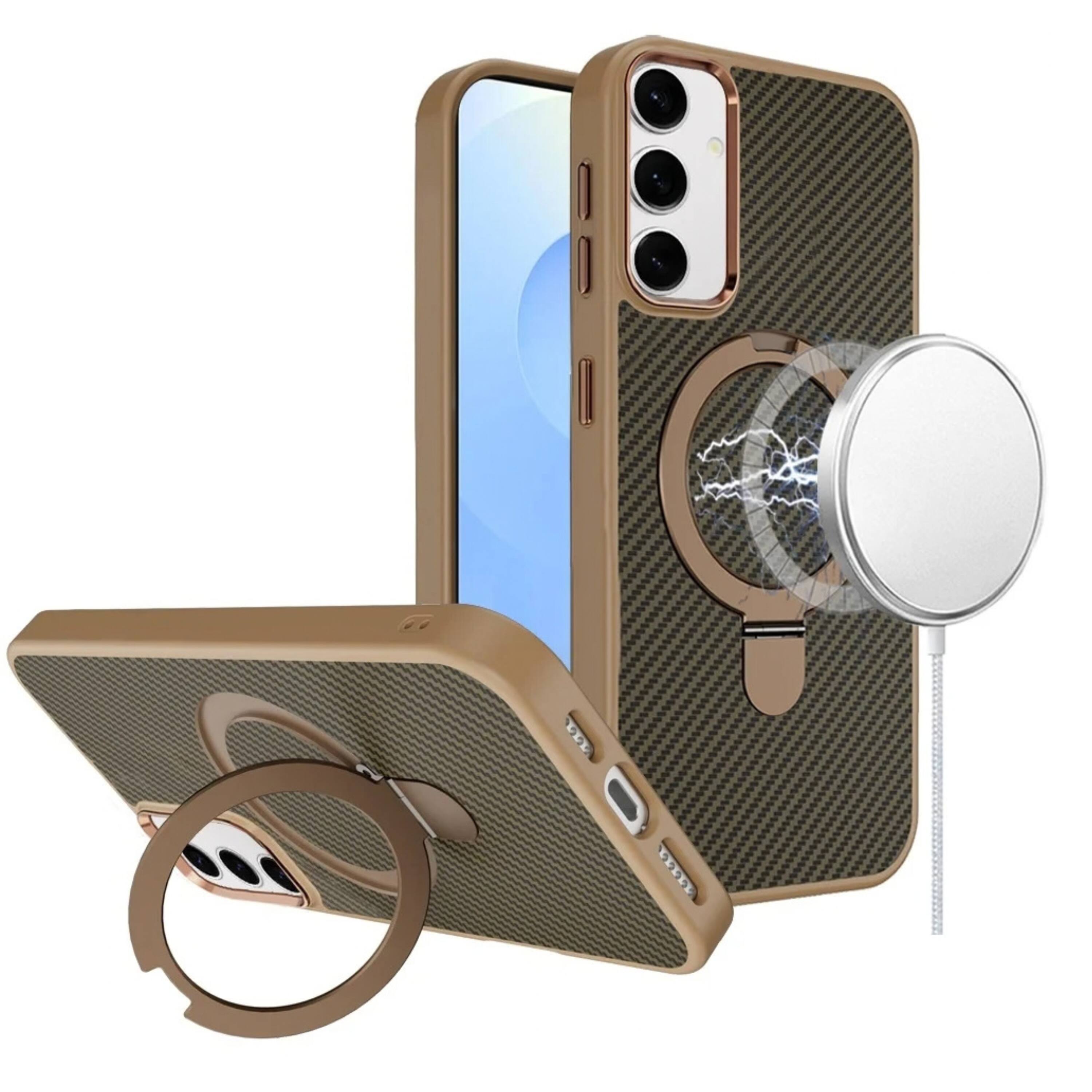 Front. Kitcheniva - Magnetic Circle Ring Stand Rugged Phone Case With Tempered Glass For Samsung S25 Plus S24 Plus Brown - Brown.