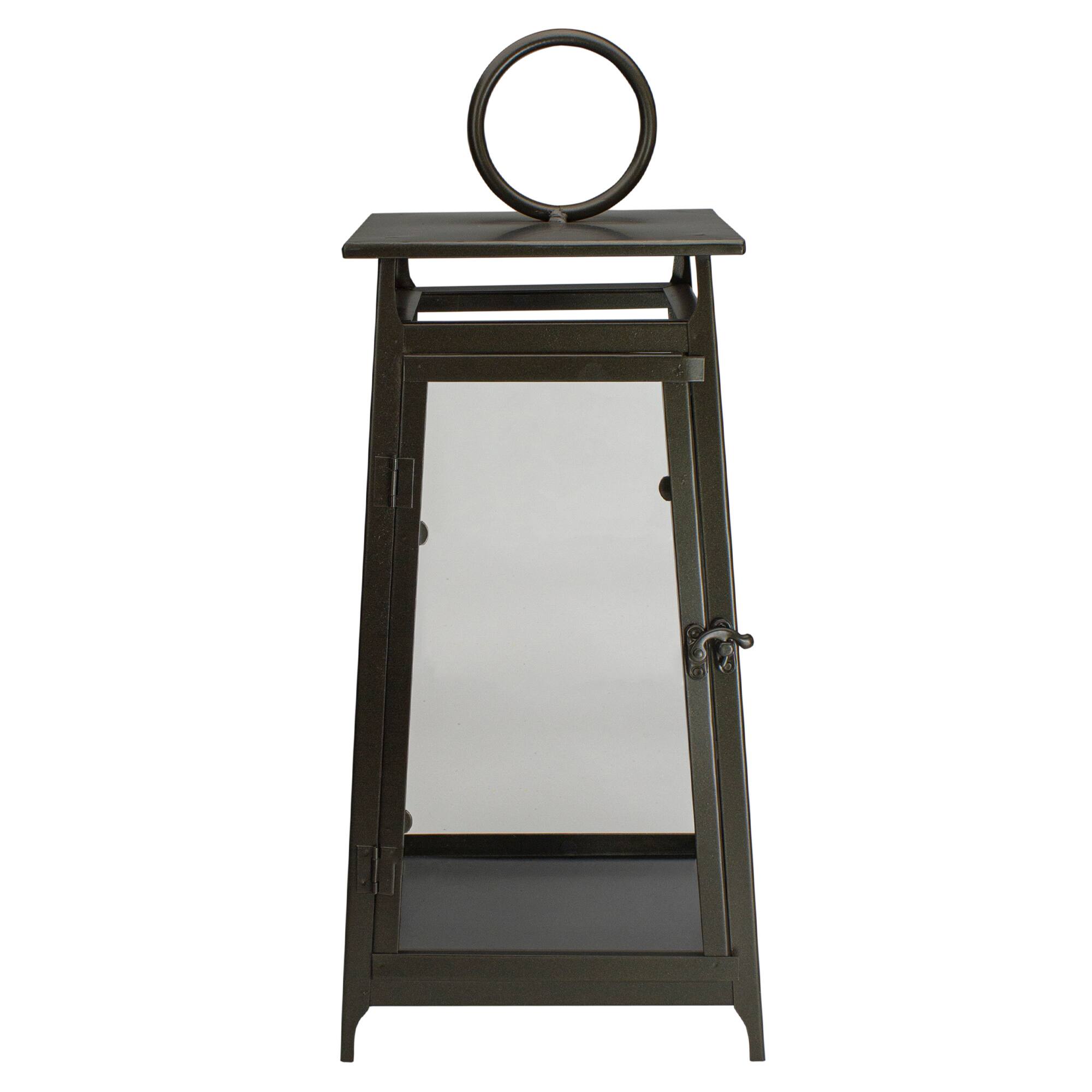 Alt View 3. Melrose - 20" Brown Rustic Candle Lantern With a Latch Hook Lock Tabletop Decor - Brown.