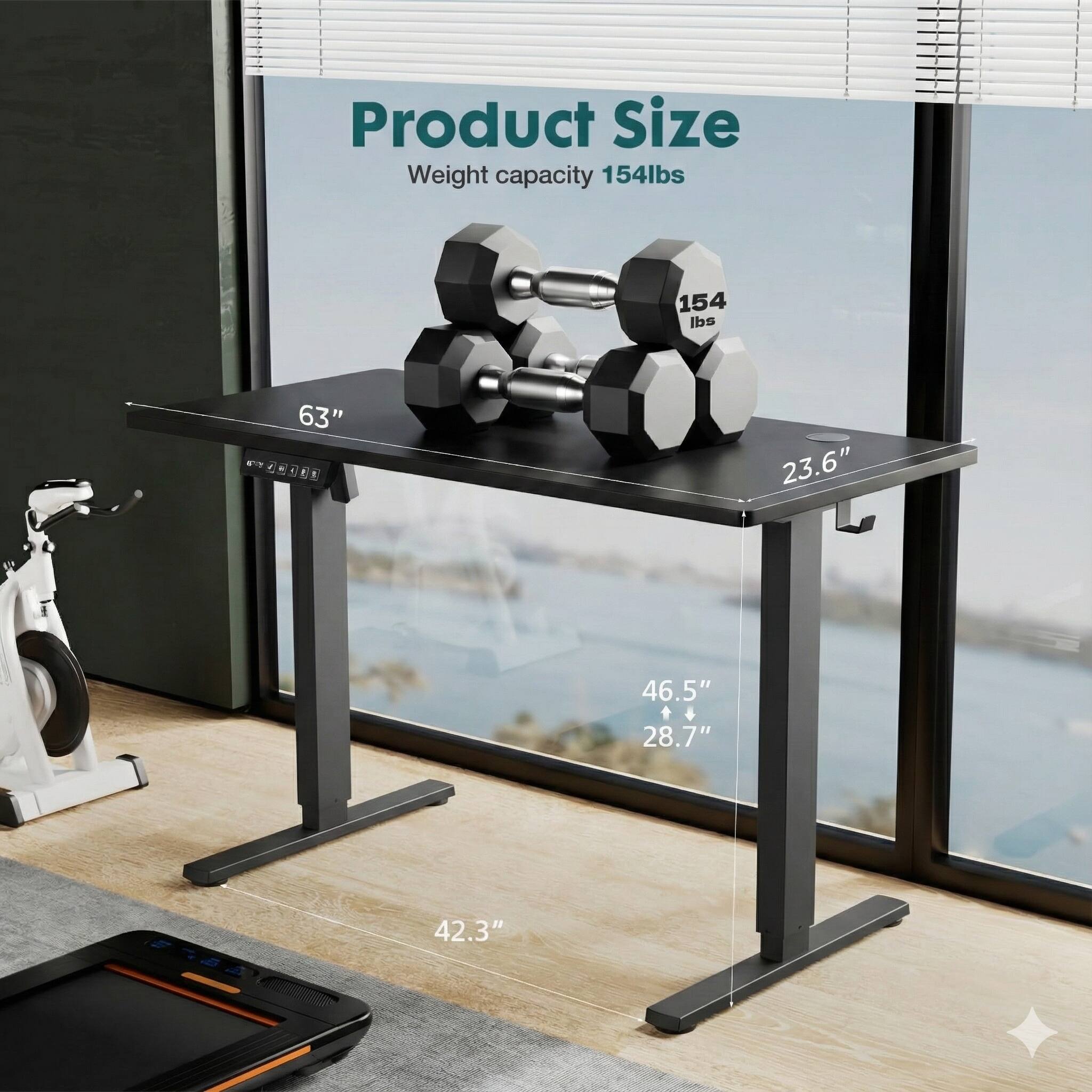 Product Size  
Weight capacity: 154 lbs  
63"  
23.6"  
46.5"  
28.7"  
42.3"