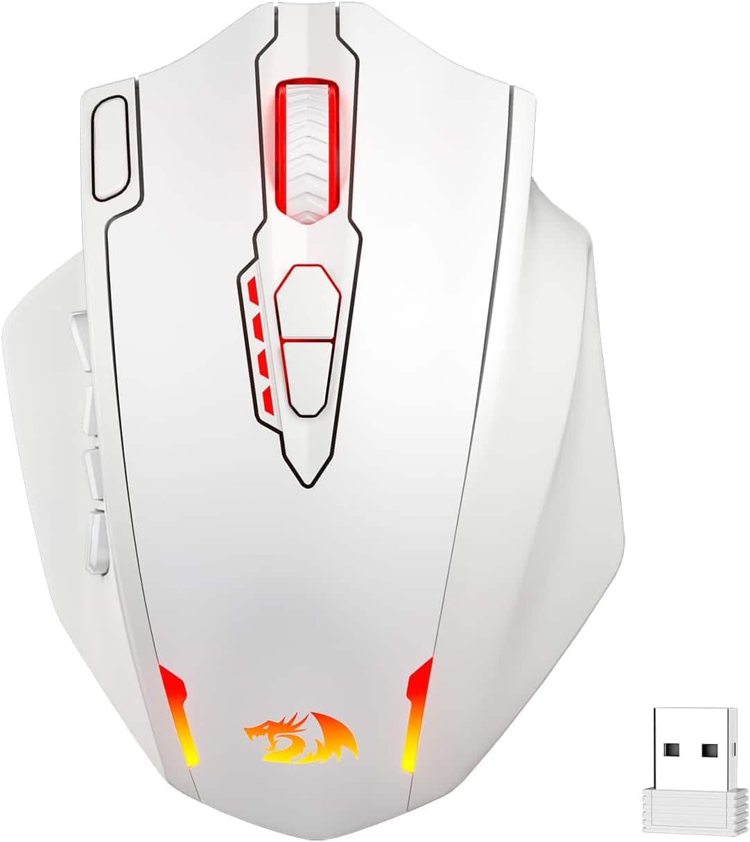 REDRAGON - M913 Wireless RGB MMO Gaming Mouse 16000 DPI Remapping Keys - Wireless - White