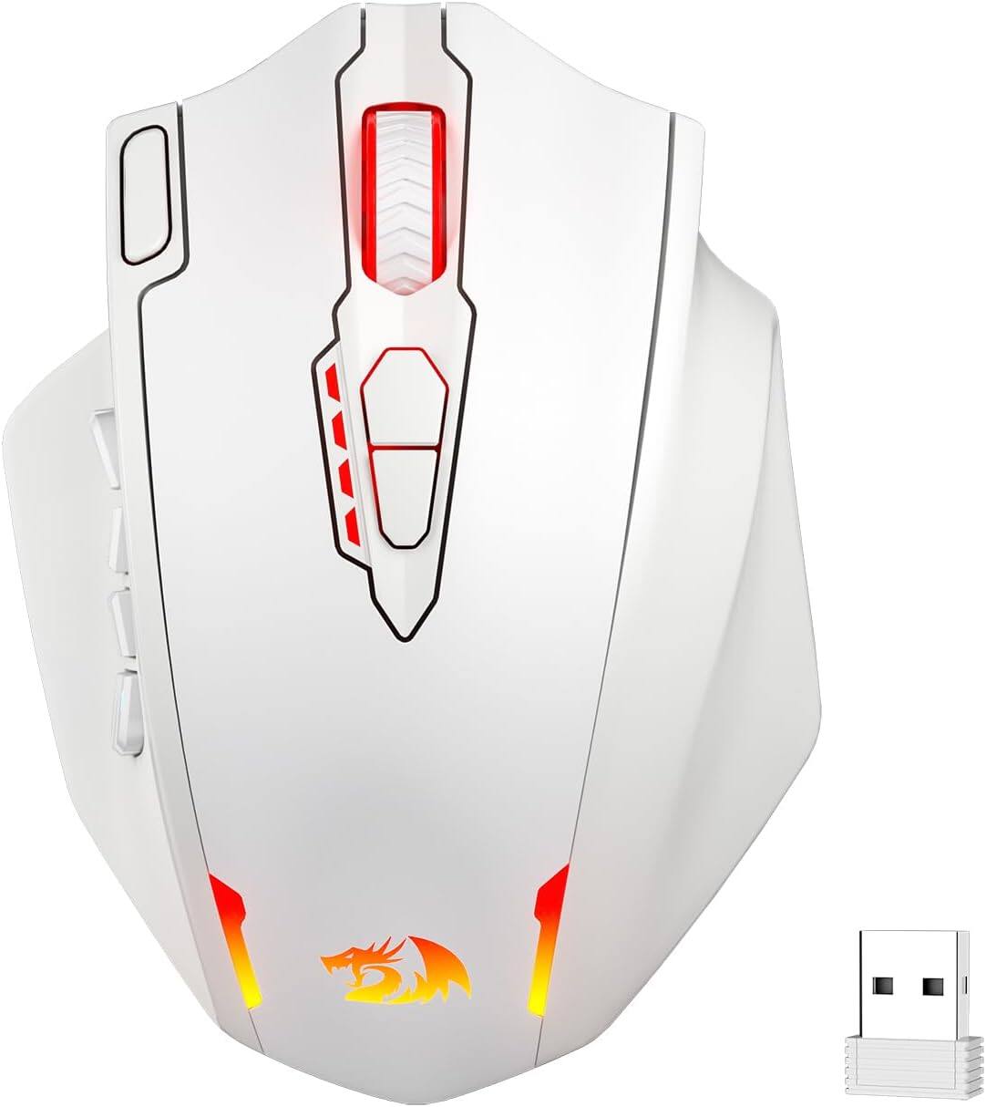 Front. REDRAGON - M913 Wireless RGB MMO Gaming Mouse 16000 DPI Remapping Keys - White.