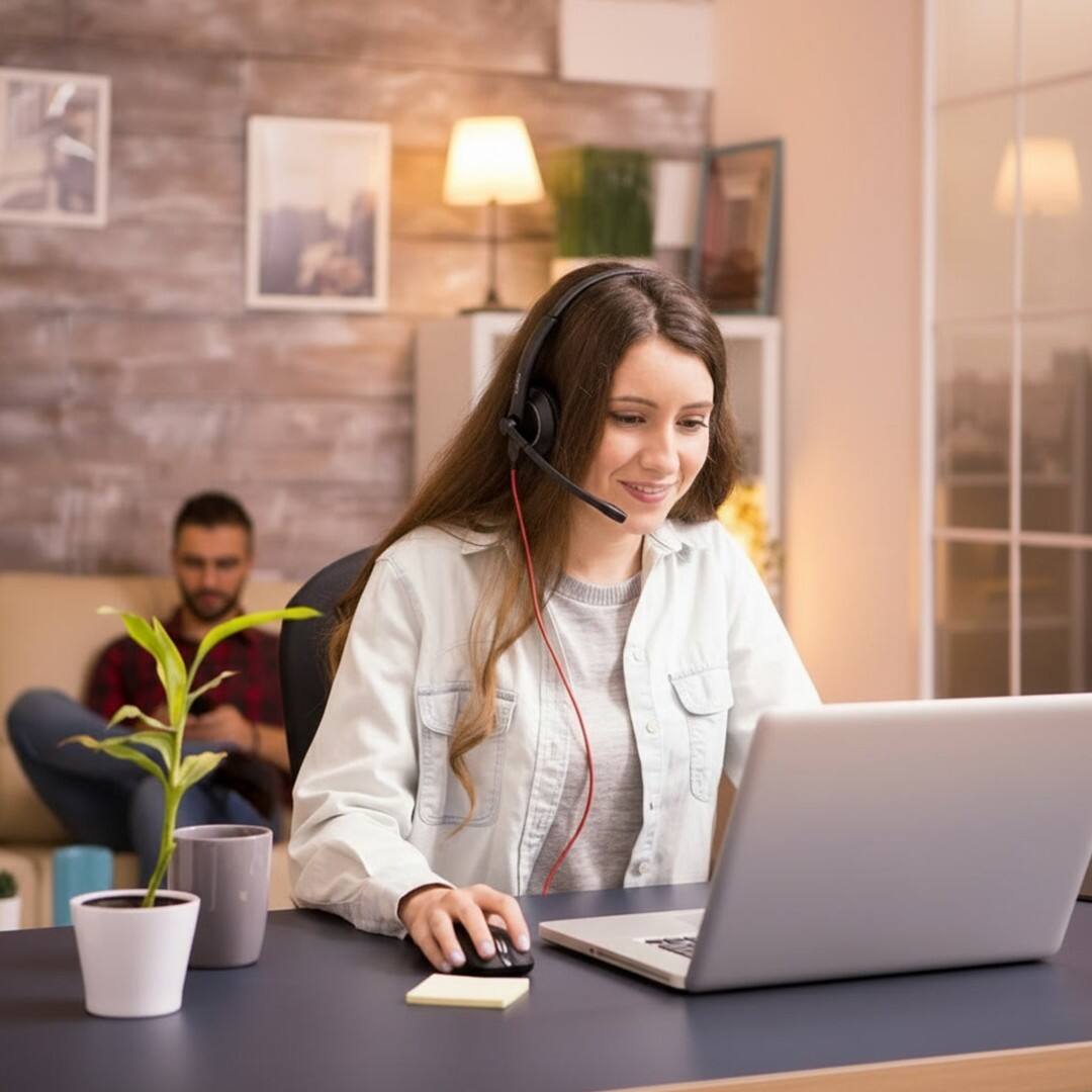 Back. LIVEY - 410DMC Plus Direct USB-C + A Headset with Dual ENC Mic and Lightweight Cushions.