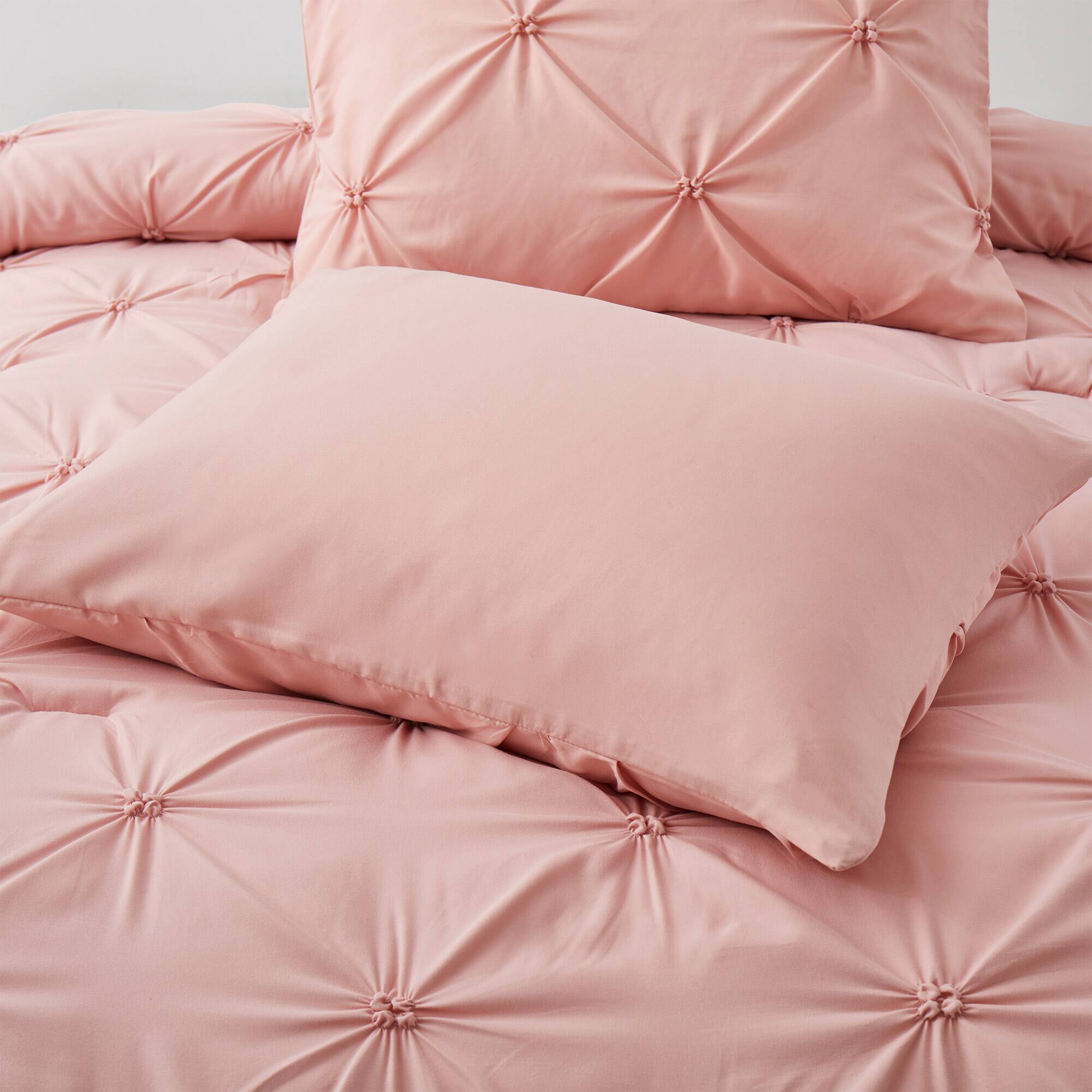 Alt View 1. Nest - Peace Nest 3 Pieces Pinch Pintuck Comforter Set Bedding Set for All Season - Pink.