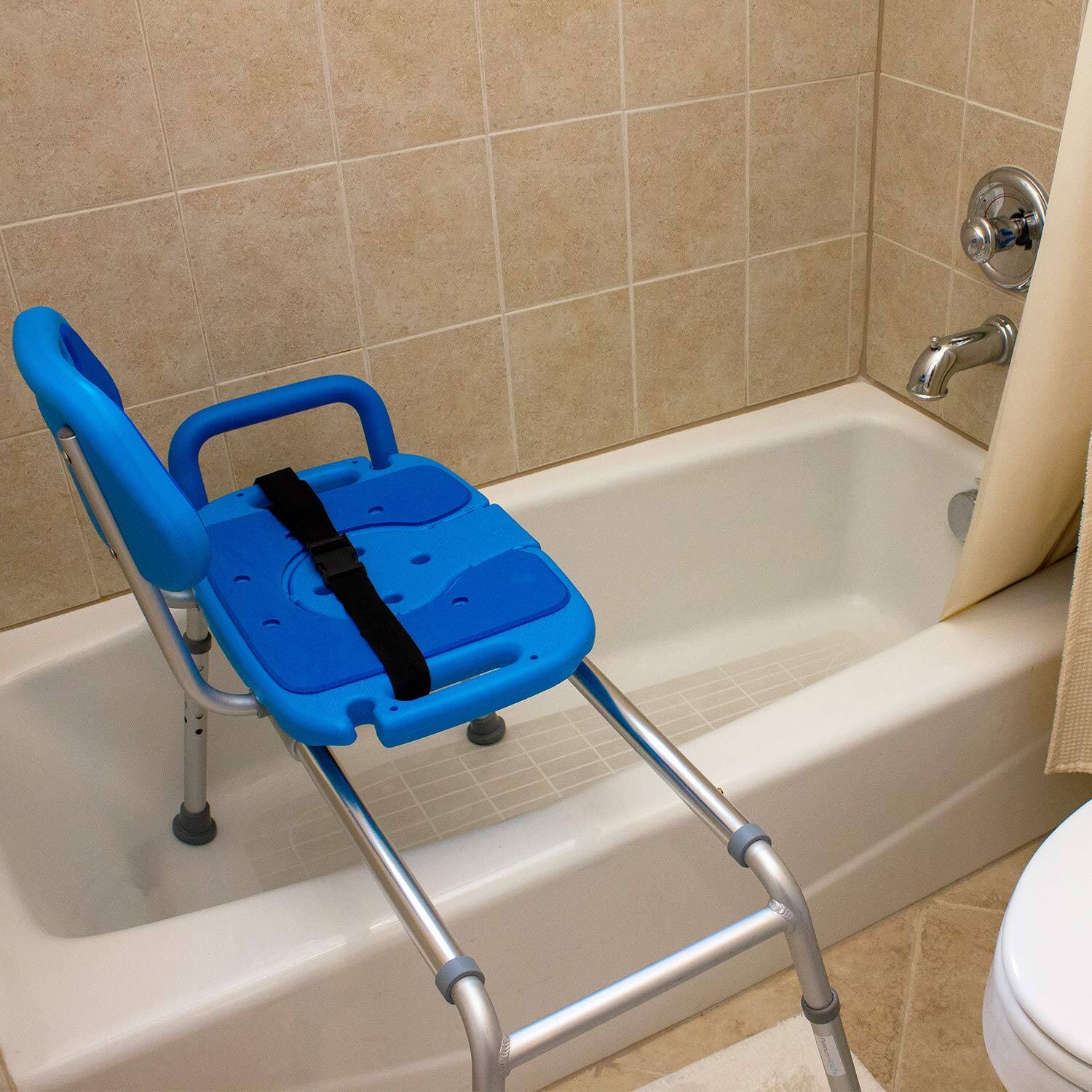 Alt View 5. JETRANSPORT - Sliding Shower Chair Hydroglyde Heavy Duty Padded Bathtub Transfer Bench With Cut Out Seat For Bath Tub - Gray.