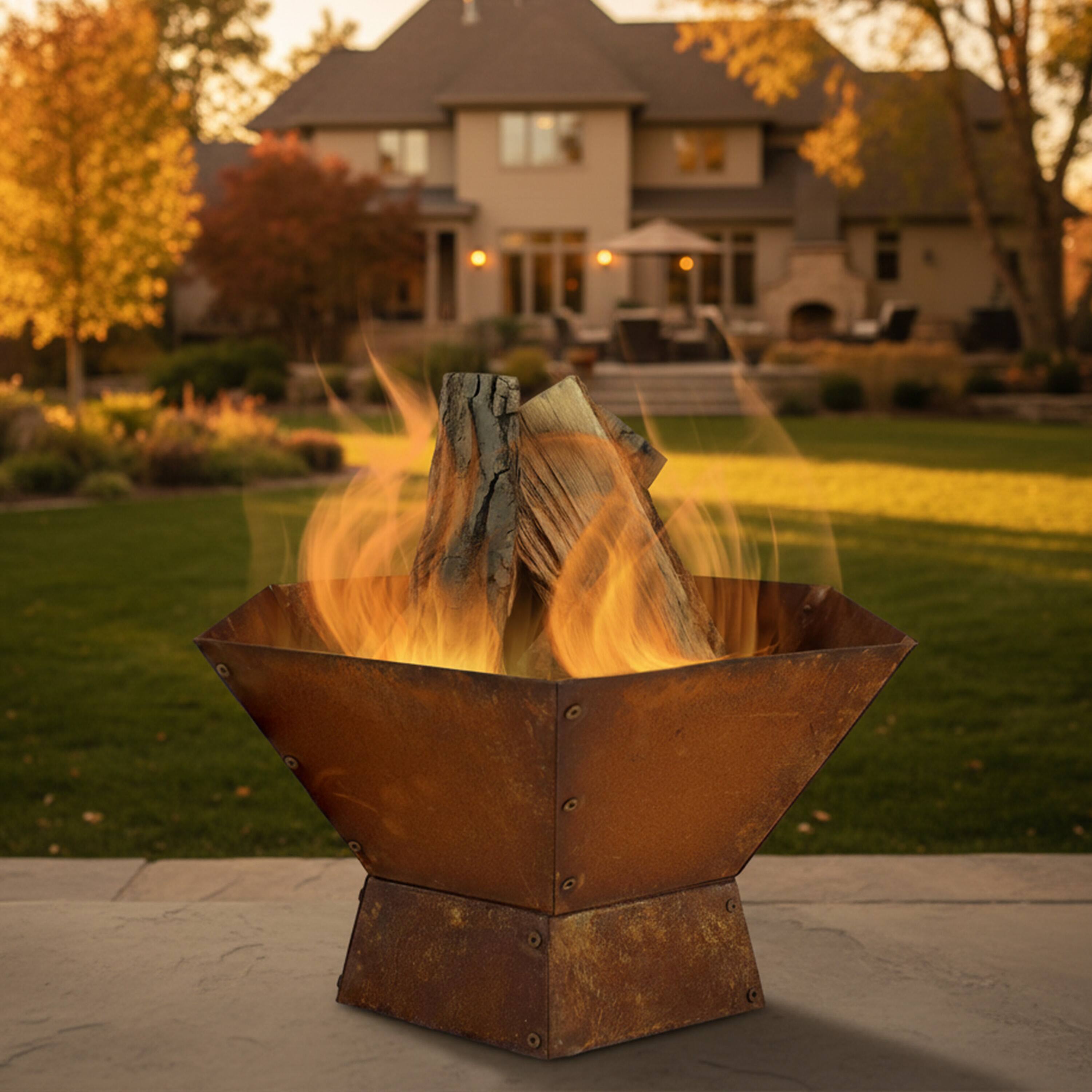 Alt View 1. Sunnydaze - 23 in Rustic Affinity Steel Fire Pit with Pedestal Stand - Dark Orange.