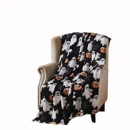 Front. RT Designers Collection - RT Designer's Collection Halloween Pumpkin Ghost Printed Flannel Throw Blanket 50" x 70" Multicolor - Multicolor.