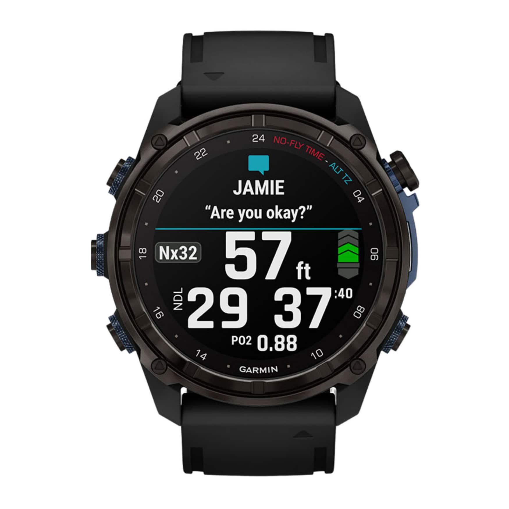 The corrected and grouped text from the image is:
- "NO-FLY TIME - ALT"
- "JAMIE"
- "22"
- "20"
- "04"
- "Are you okay?"
- "18"
- "Nx32"
- "57"
- "90 ft"
- "NDL"
- ":40"
- "16"
- "29"
- "37"
- "08"
- "P02"
- "0.88"
- "14"
- "10"
- "GARMIN"