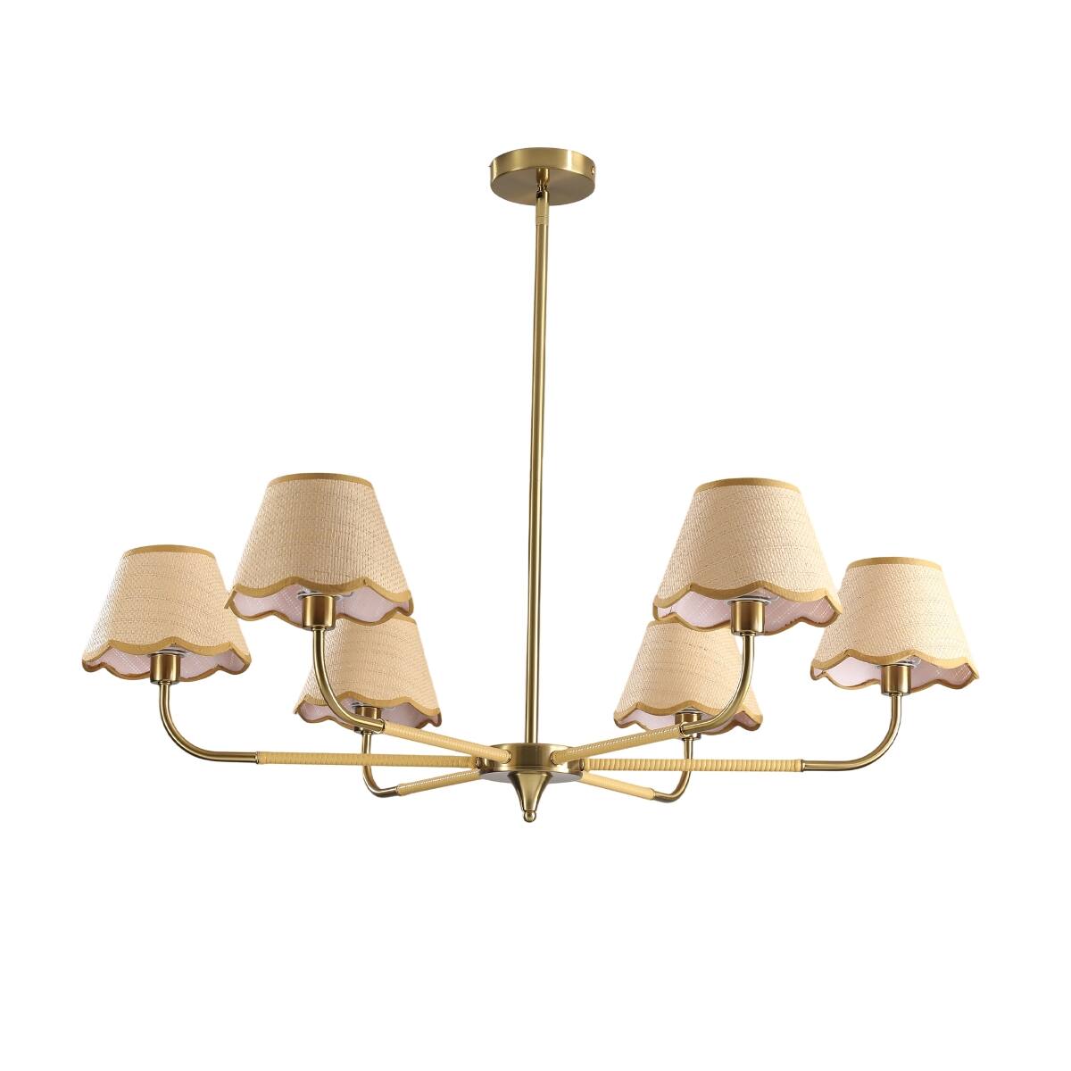 Angle. Loheer - Loheer Gold Six Light Chandelier with Handwoven Rattan Shades for Dining Room.