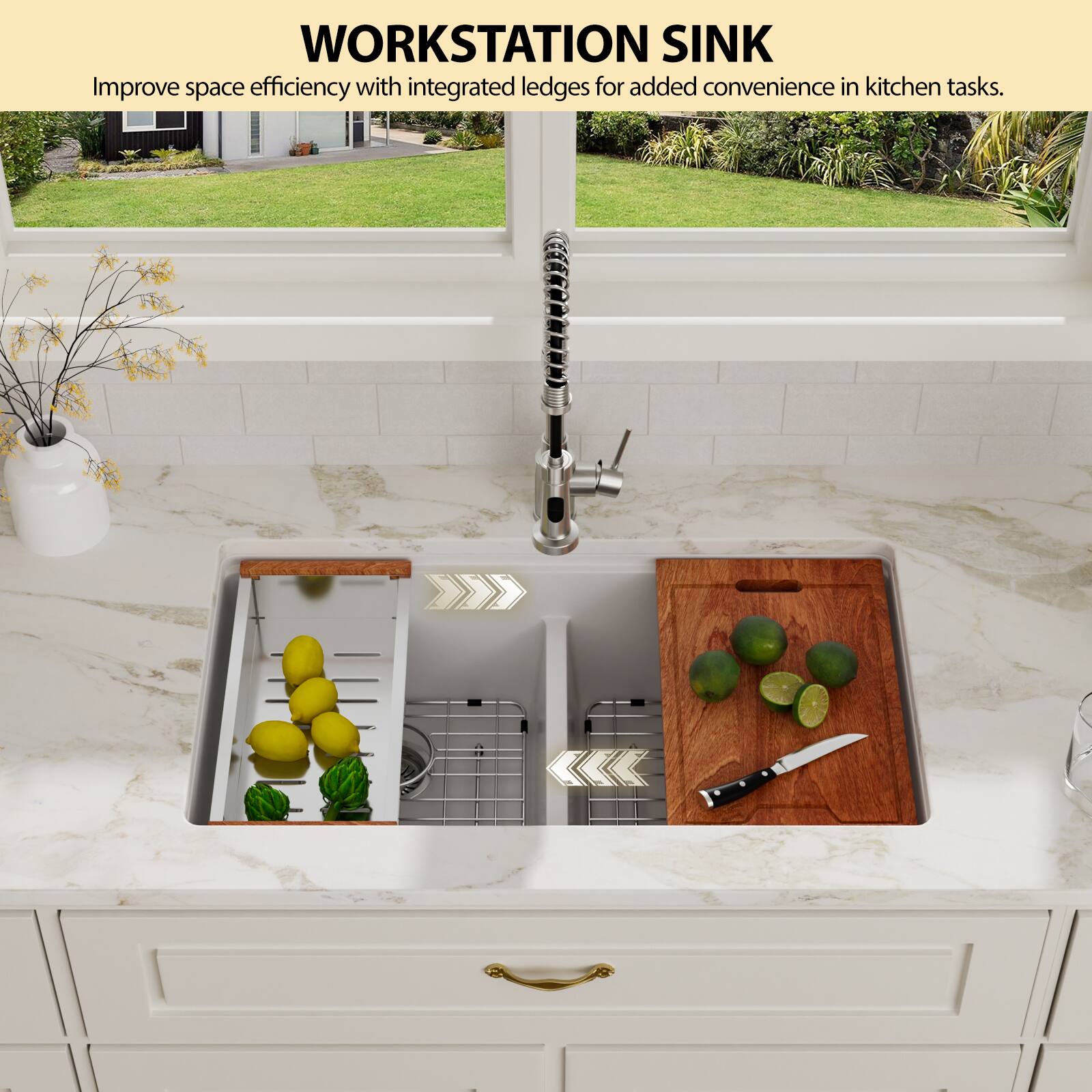 WORKSTATION SINK  
Improve space efficiency with integrated ledges for added convenience in kitchen tasks.