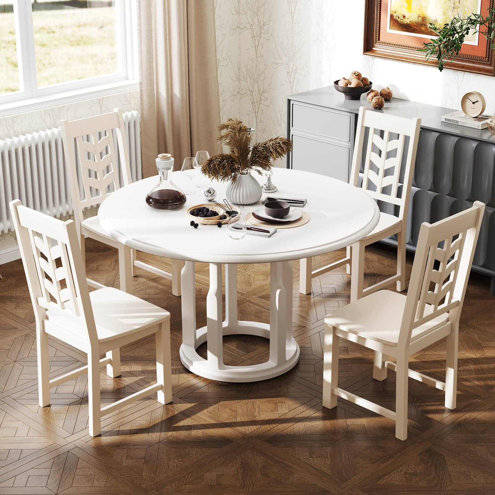 Alt View 1. Costway - Costway Dining Chair Set of 4 with Rubber Wood Frame & Leaf-shape High Back for Kitchen White - White.