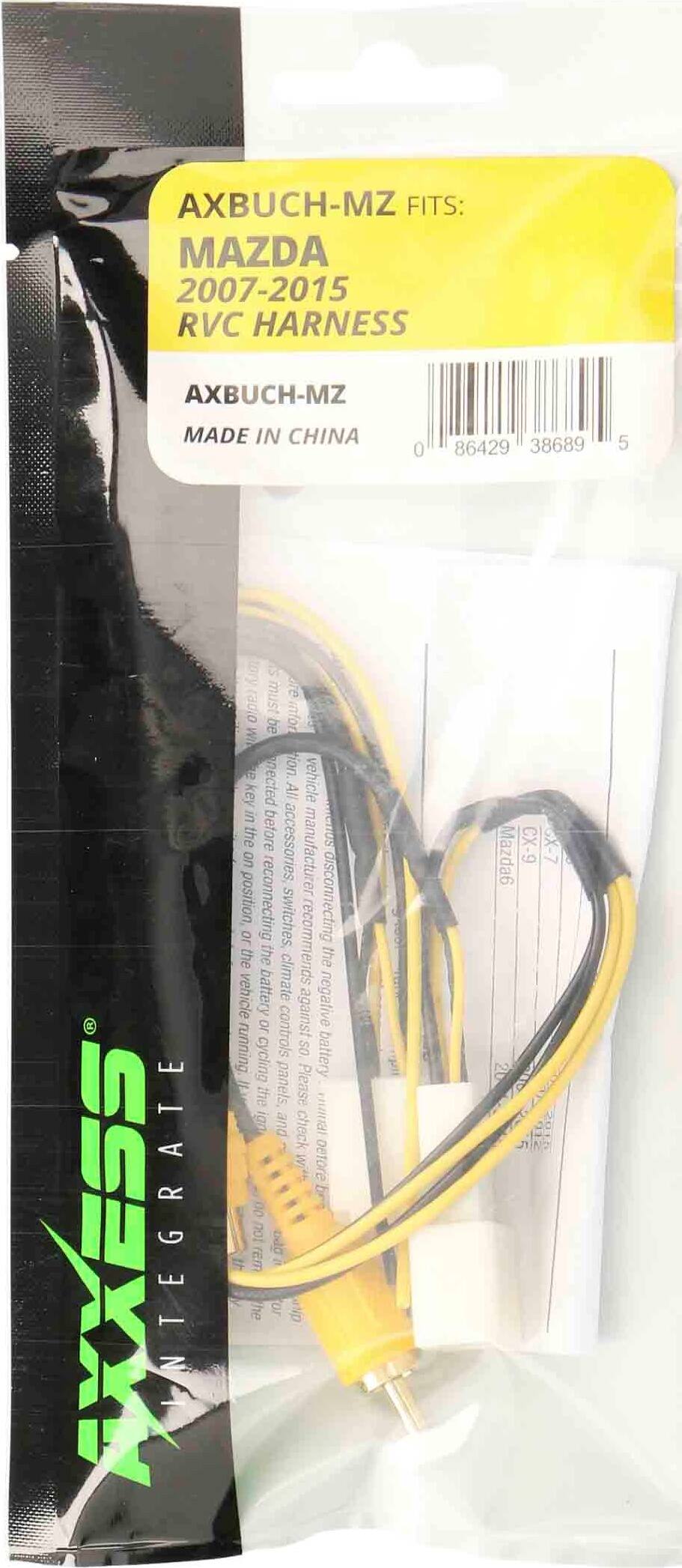 AXBUCH-MZ FITS: MAZDA 2007-2015 RVC HARNESS  
AXBUCH-MZ  
MADE IN CHINA  
0 86429 38689 5  

AXXESS INTEGRATE  

Please disconnect the vehicle battery before installing accessories or reconnecting switches. The vehicle battery cycling may damage the panels. Check the ignition and climate controls.