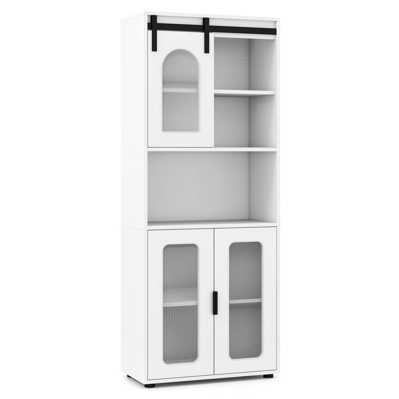 Alt View 9. Gymax - Gymax Farmhouse Bathroom Floor Cabinet 59"H Freestanding Linen Storage Organizer - White.