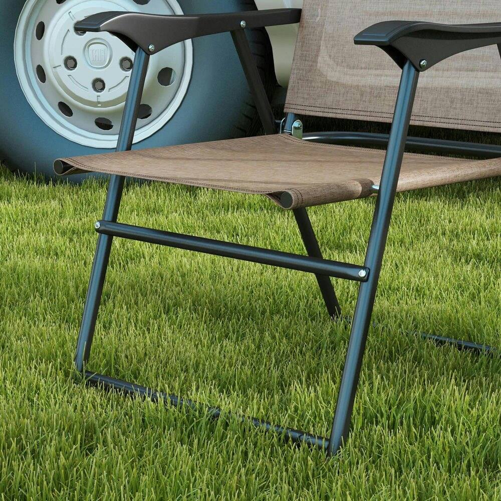 Alt View 1. Resenkos - Resenkos 4 Piece Folding Patio Camping Chair Set, Steel, Mesh Fabric,Lawn, Brown - Brown.