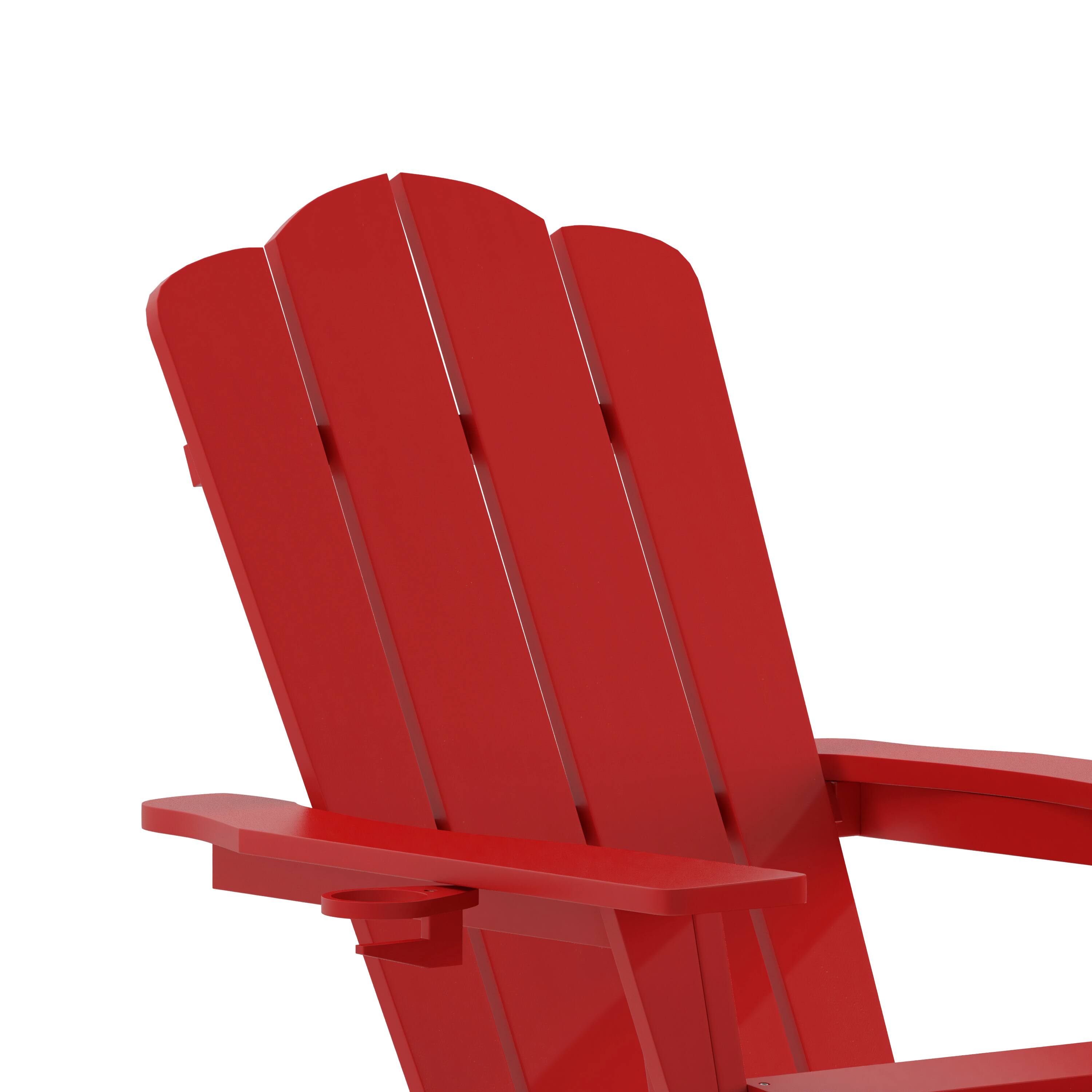 Alt View 10. Emma + Oliver - Tiverton Adirondack Chair with Cup Holder and Pull Out Ottoman, All-Weather HDPE Indoor/Outdoor Lounge Chair - Red.