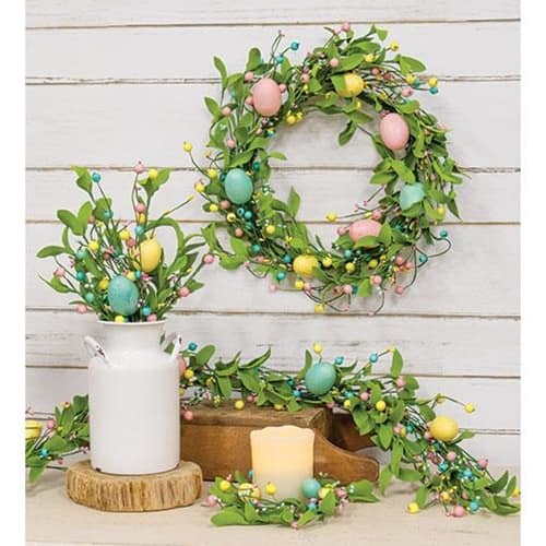 BreeBe - Easter Eggs & Herb Leaves Garland 4ft - Multicolor