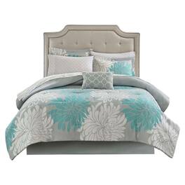 Gracie Mills - Willie 9-Piece Floral Comforter Set with Cotton Sheets - Aqua