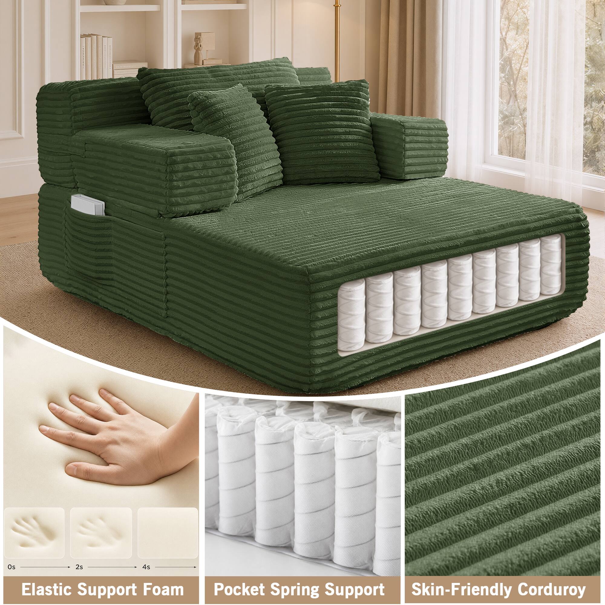Os 2s 4s Elastic Support Foam Pocket Spring Support Skin-Friendly Corduroy