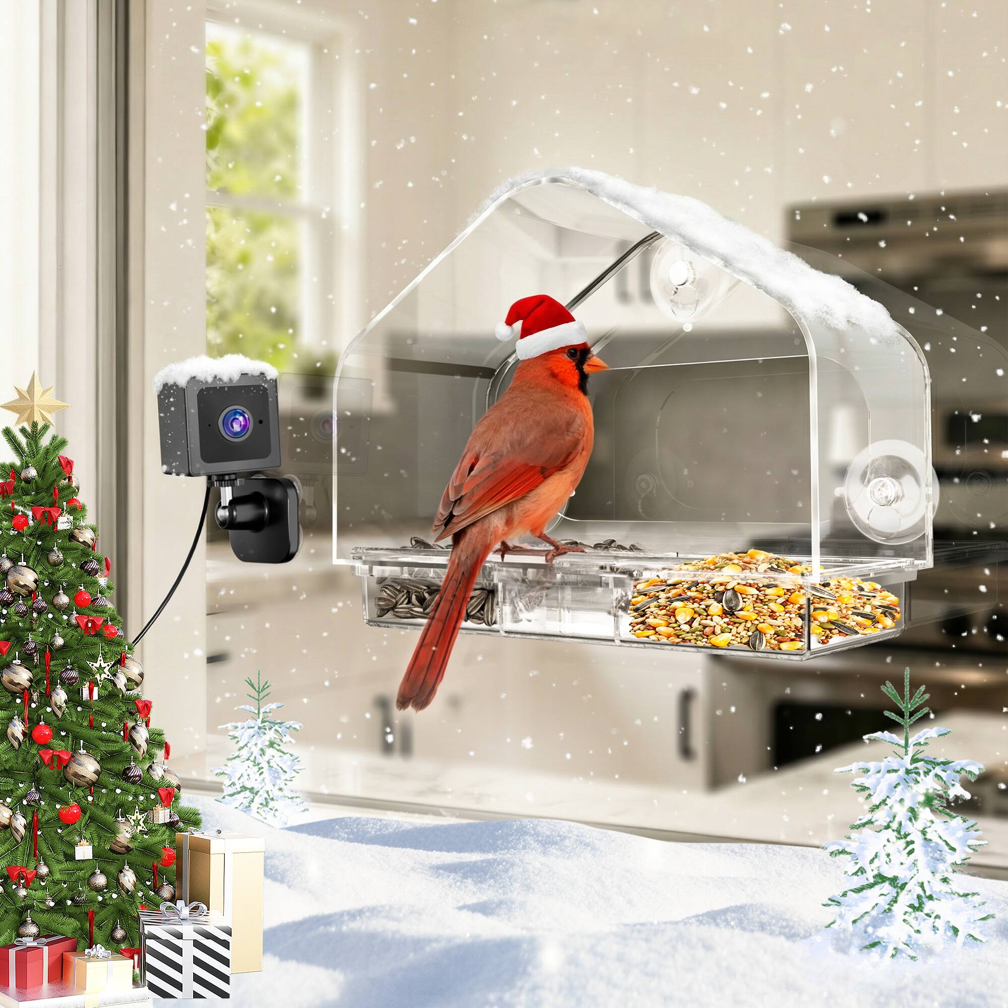 Alt View 1. CoolFly - Coolfly x Freeseason - 2K HD Smart Window Bird Feeder with Camera with AI ID and Suction Mount - House Shape.