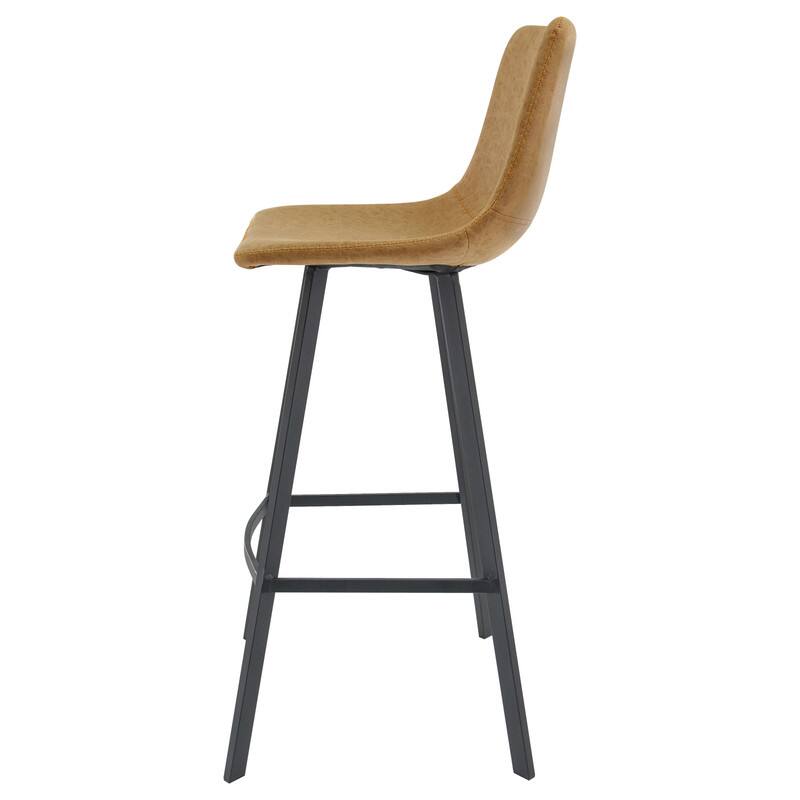 Back. LeisureMod - Elland 2 Pcs Modern Upholstered Leather Bar Stool with Iron Legs and Footrest, Counter Height Dining Stool - Light Brown.