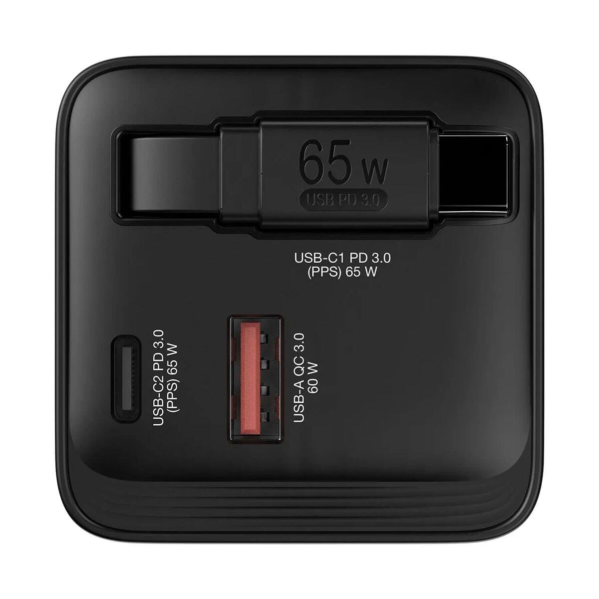 65W USB PD 3.0  
USB-C1 PD 3.0 (PPS) 65W  
USB-C2 PD 3.0 (PPS) 65W  
USB-A QC 3.0 60W