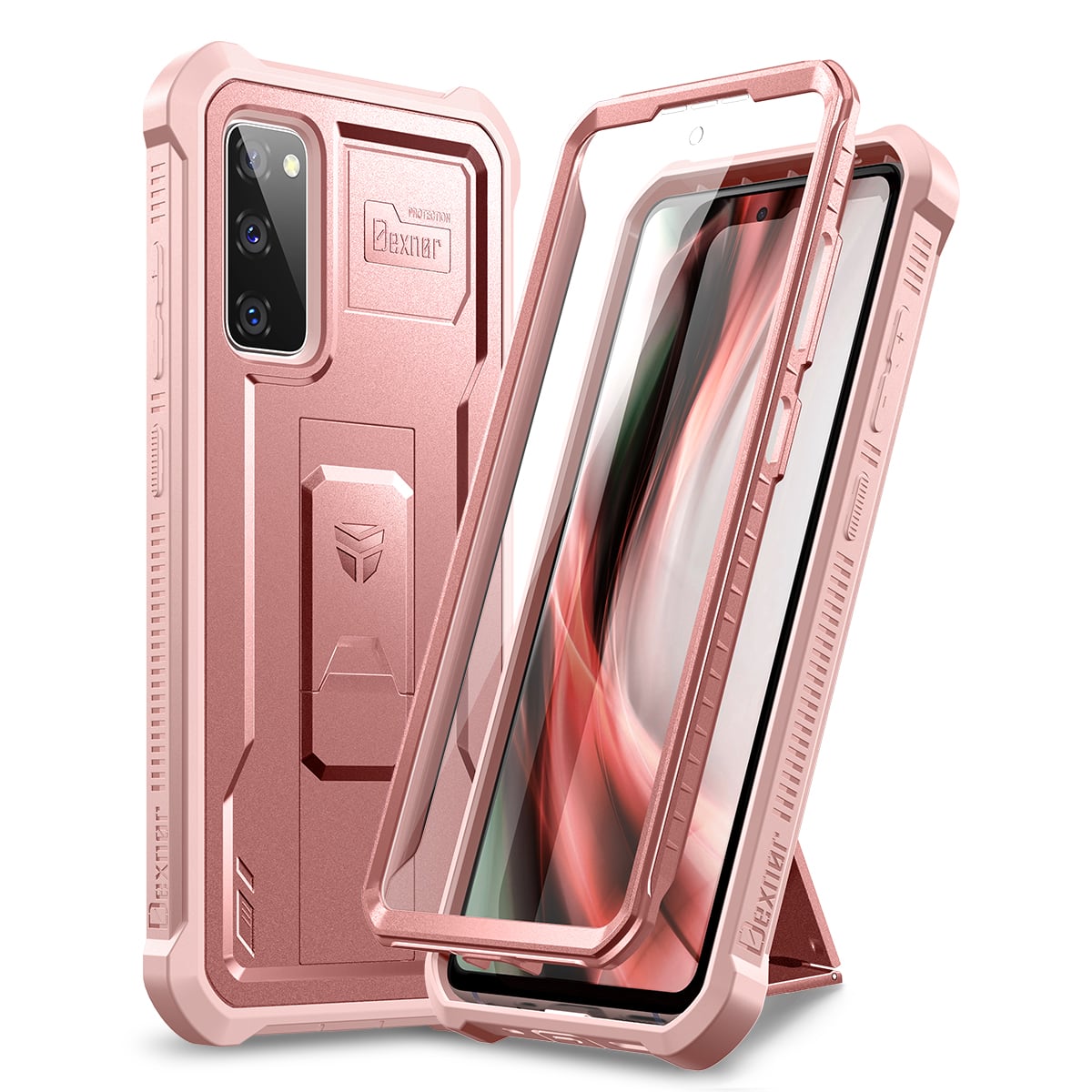 dexnor - Case for Samsung Galaxy S20 FE Heavy Duty Military Grade Protection Shockproof Protective Cover 6.5 inch - Rose Gold